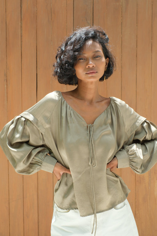 HELENA Vintage Blouse - Olive (plant-dyed)