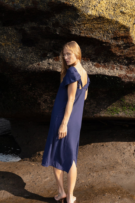 OLIVIA Cross Back Dress - Navy
