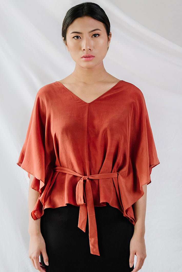 ELI Silk Kaftan Top - Terracotta (Plant-dyed)