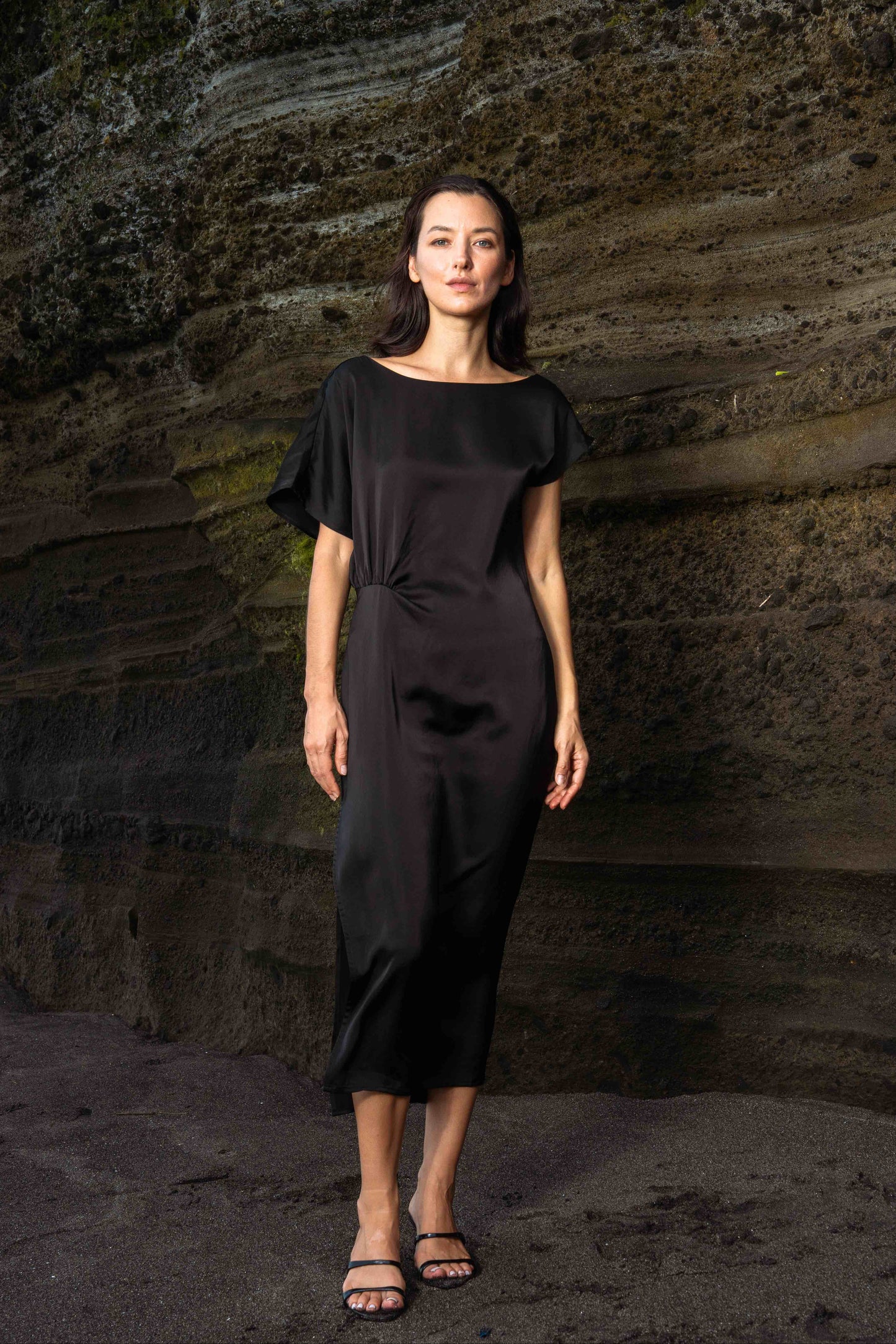 LAURA Asymmetric Midi Dress - Black