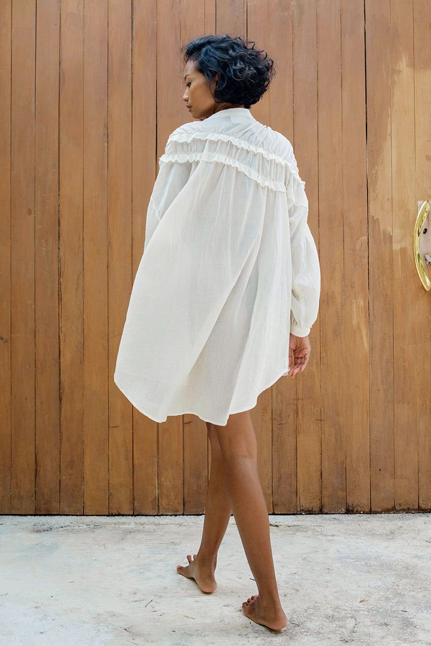 LUCIA Oversized Ruffles Shirt - Cream