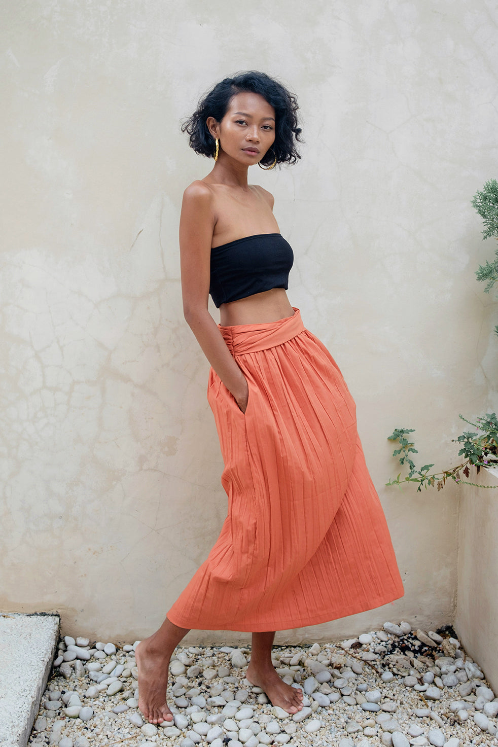 MAI Crinkle Cotton Skirt - Burnt Orange