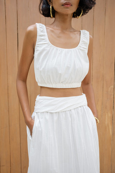 スカート 19th Hand Quilted White Cotton Skirt SLSunela Skirt in broken white cotton