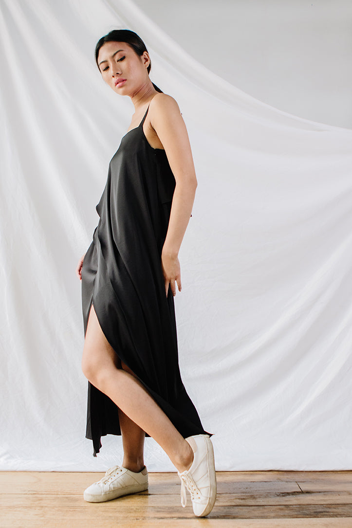 Eco-friendly asymmetric layered triacetate dress by Su By Hand