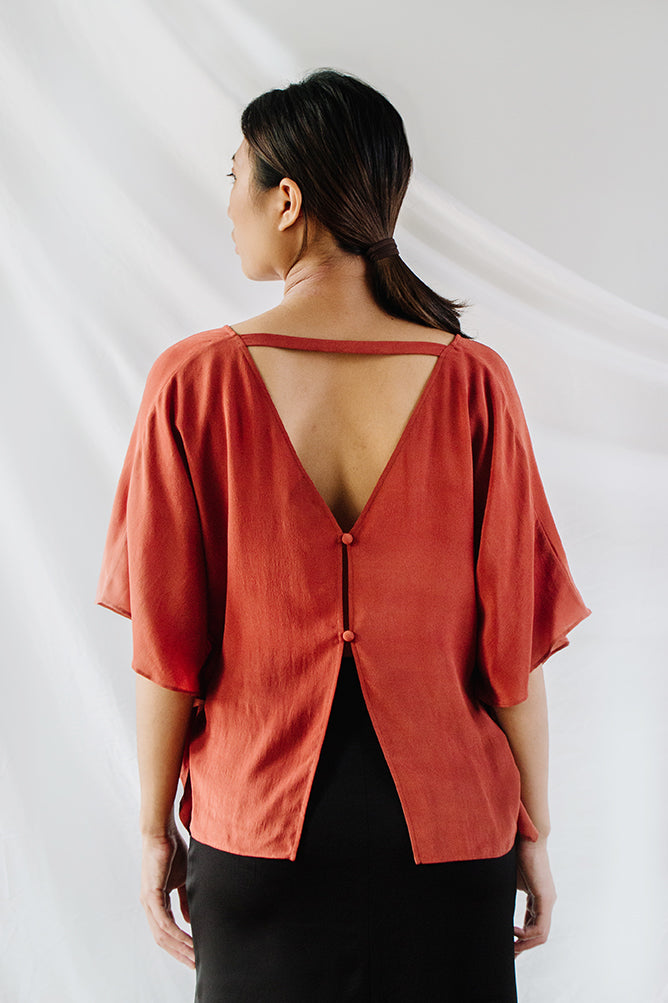 ELI Silk Kaftan Top - Terracotta (Plant-dyed)