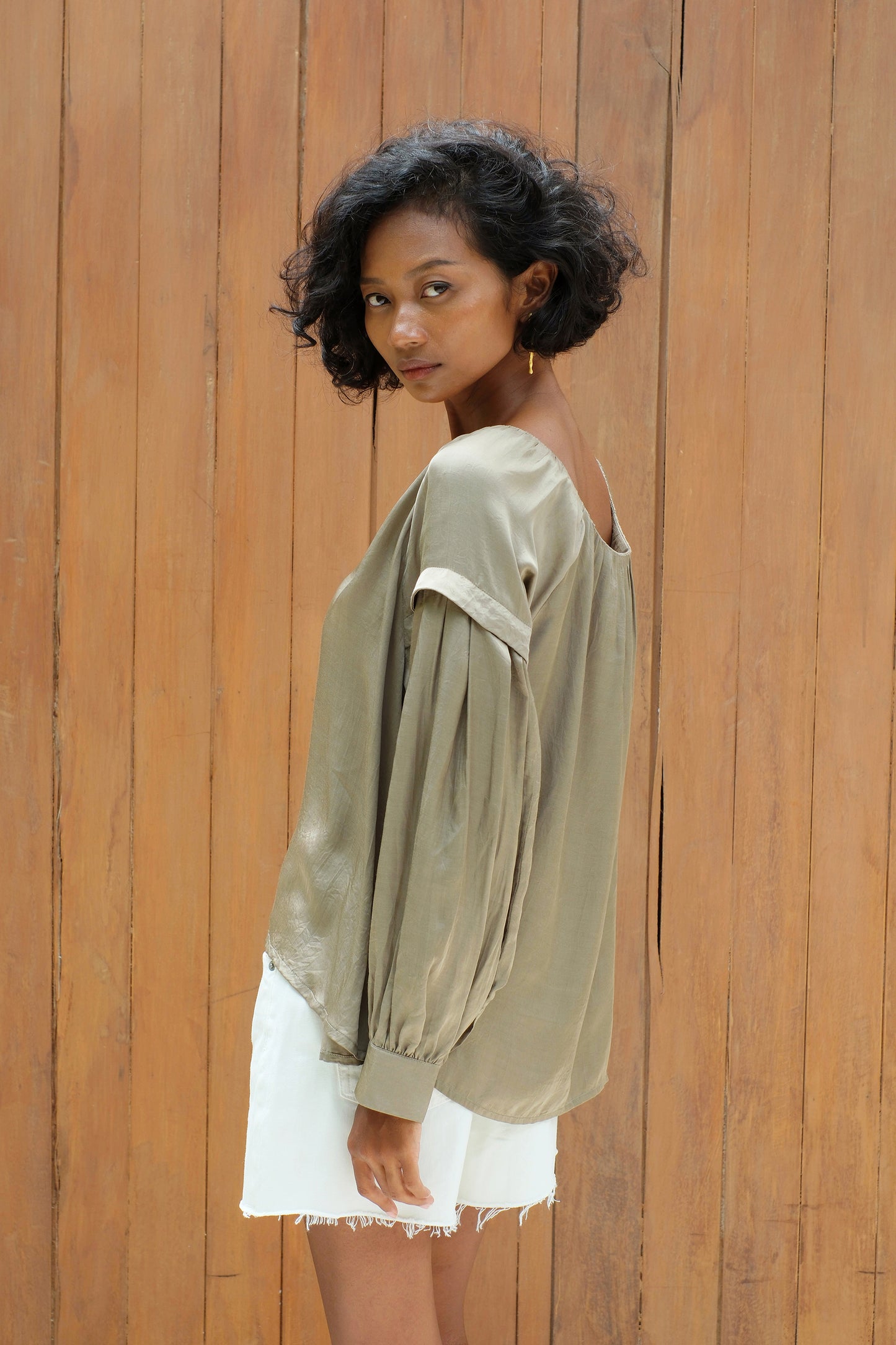 HELENA Vintage Blouse - Olive (plant-dyed)