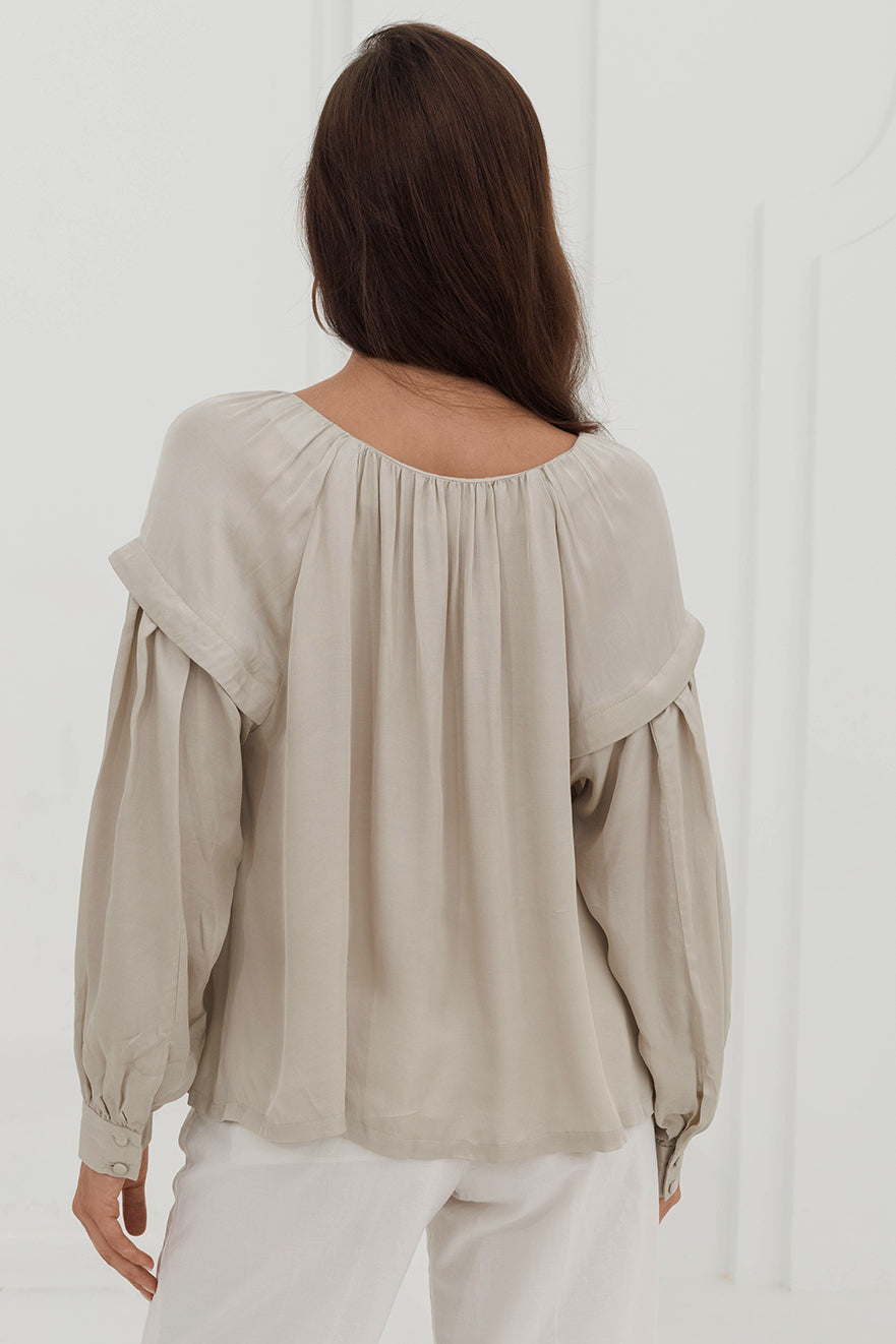 HELENA Vintage Blouse - Pearl Gray (plant-dyed)