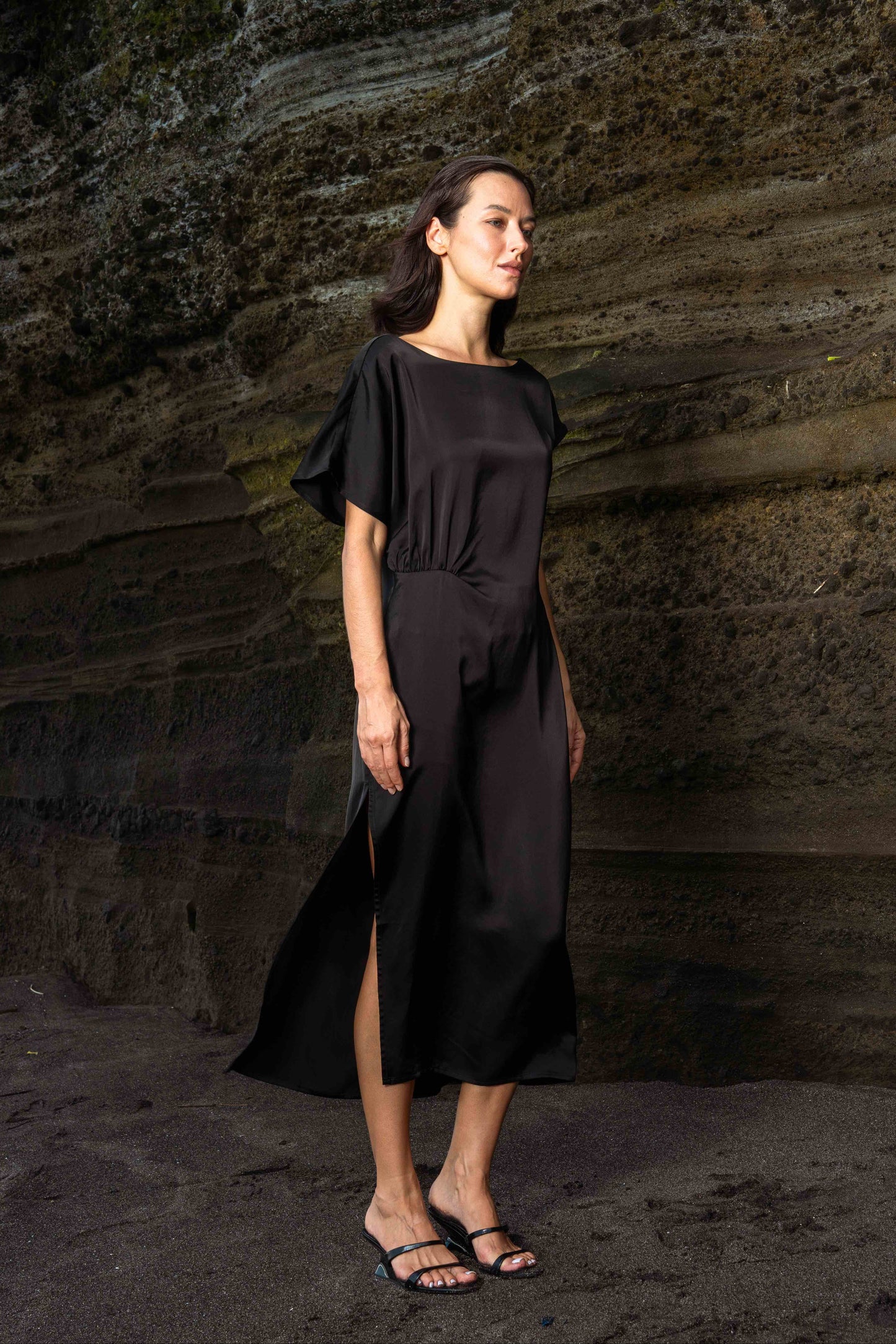 LAURA Asymmetric Midi Dress - Black