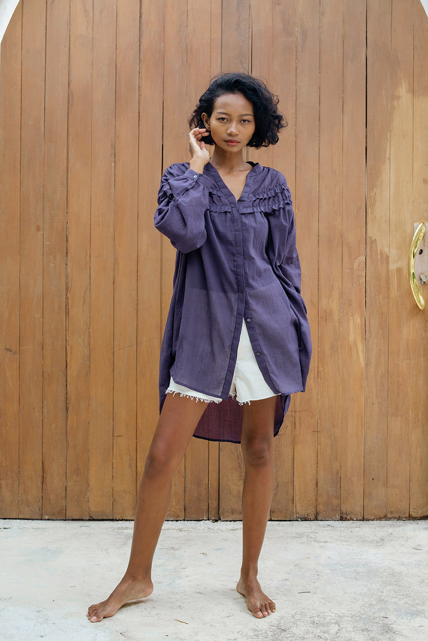 LUCIA Oversized Ruffles Shirt - Parachute Purple