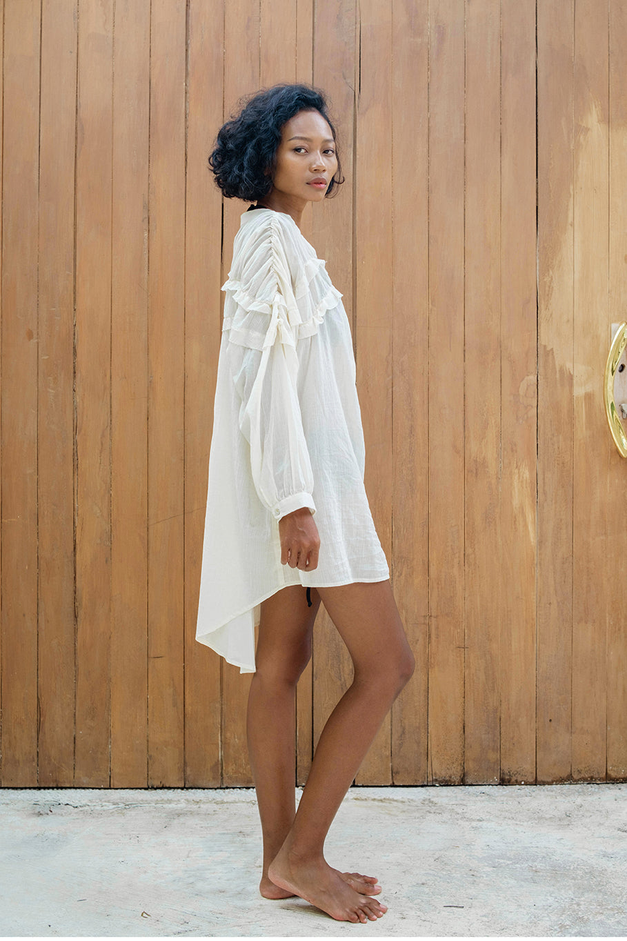 LUCIA Oversized Ruffles Shirt - Cream