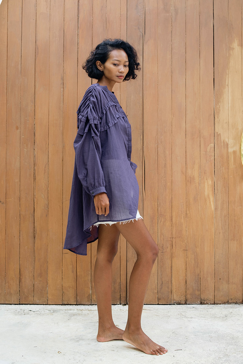 LUCIA Oversized Ruffles Shirt - Parachute Purple