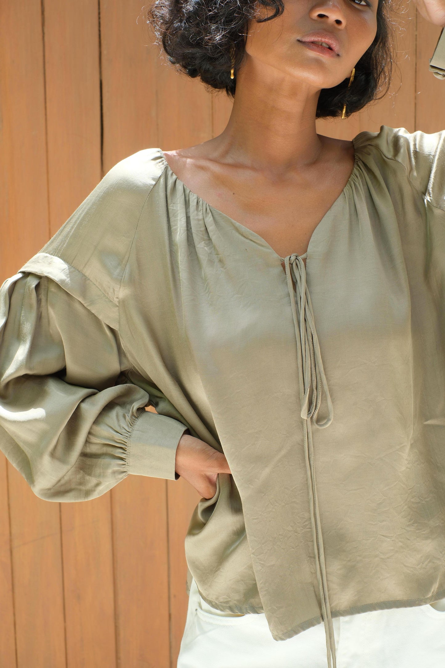 HELENA Vintage Blouse - Olive (plant-dyed)