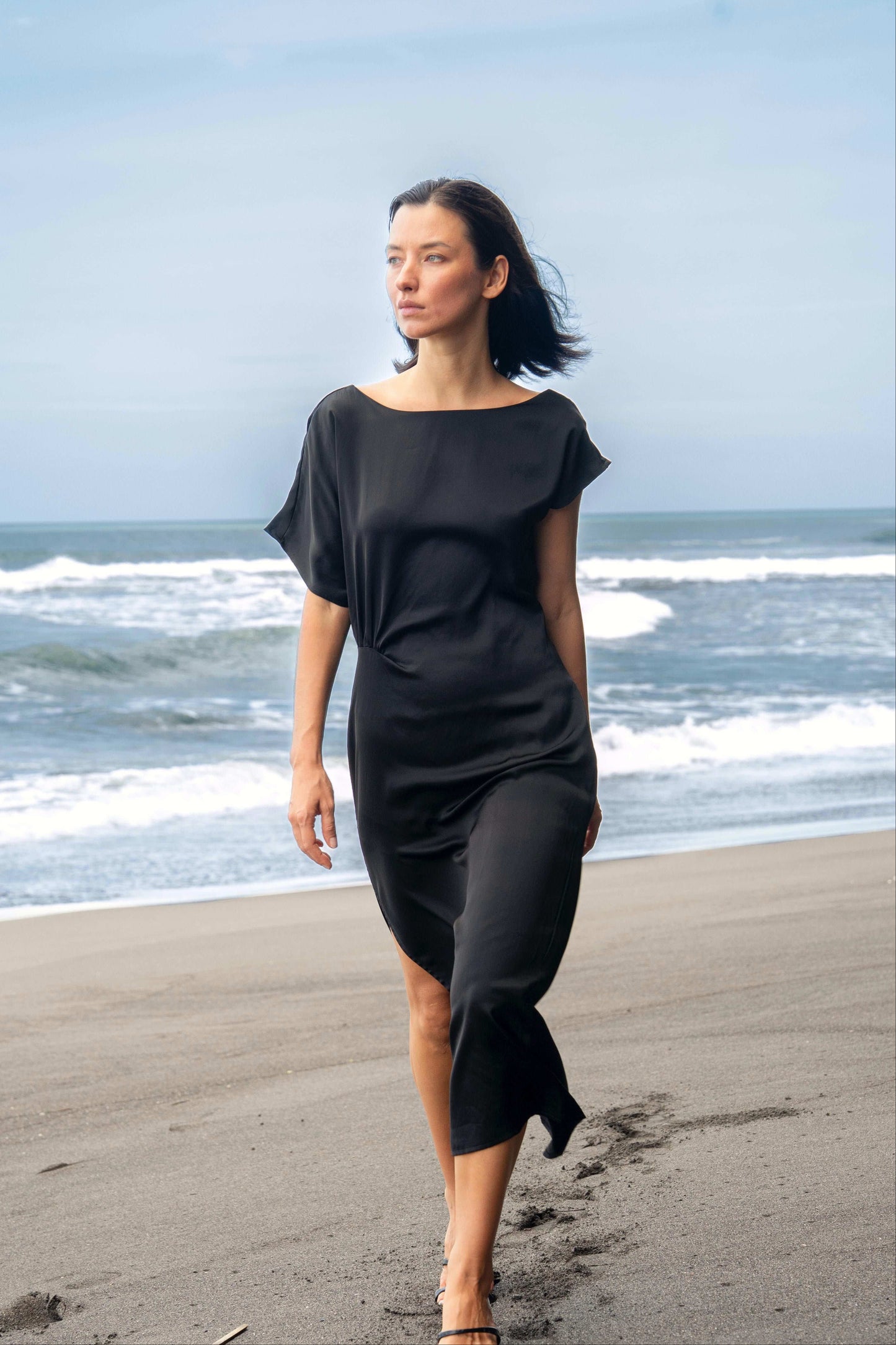 LAURA Asymmetric Midi Dress - Black