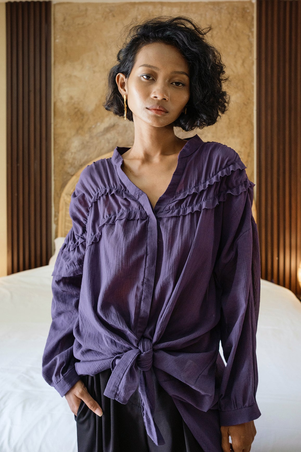 LUCIA Oversized Ruffles Shirt - Parachute Purple