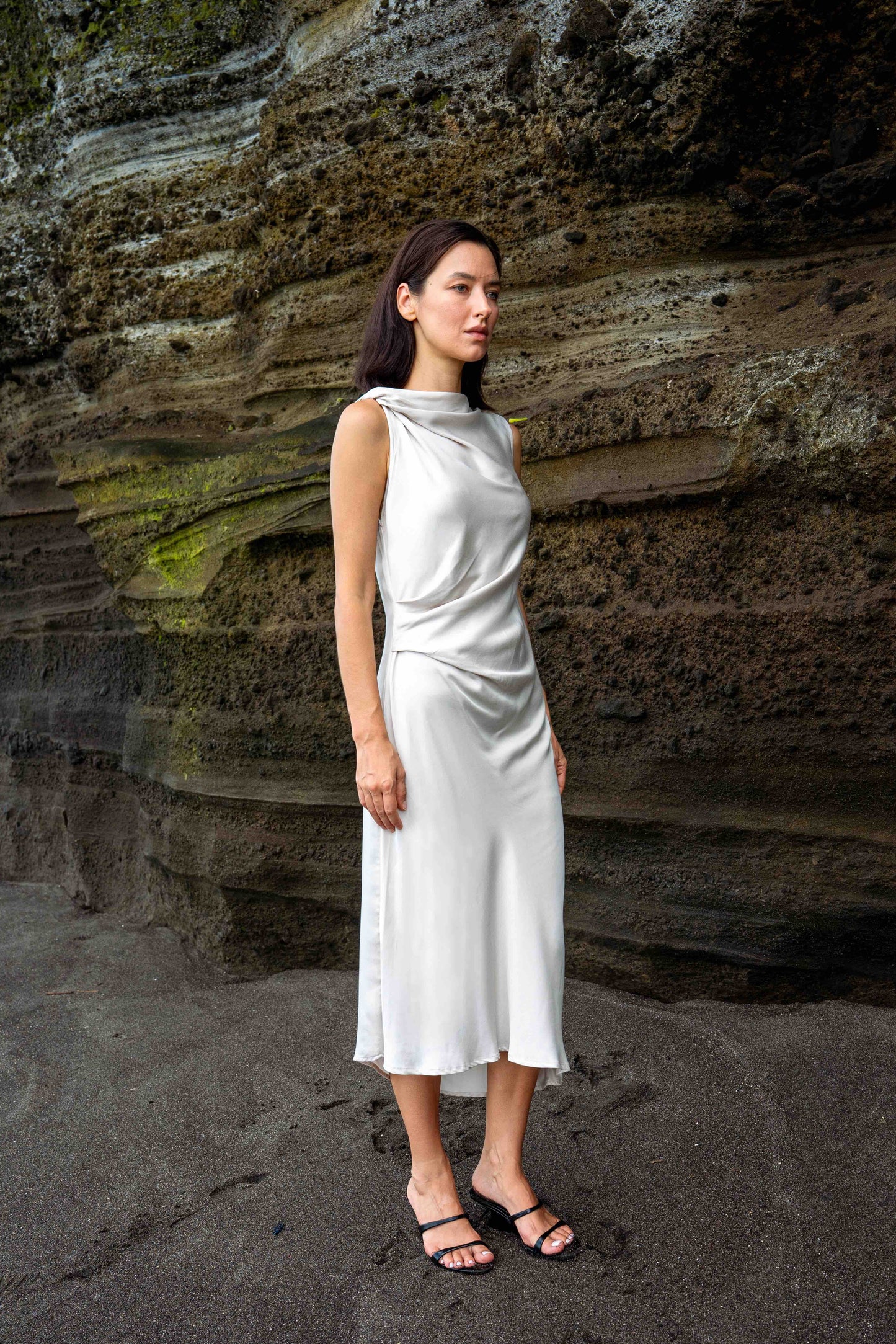 EFI Asymmetric Bateau Neck Dress - Cloud