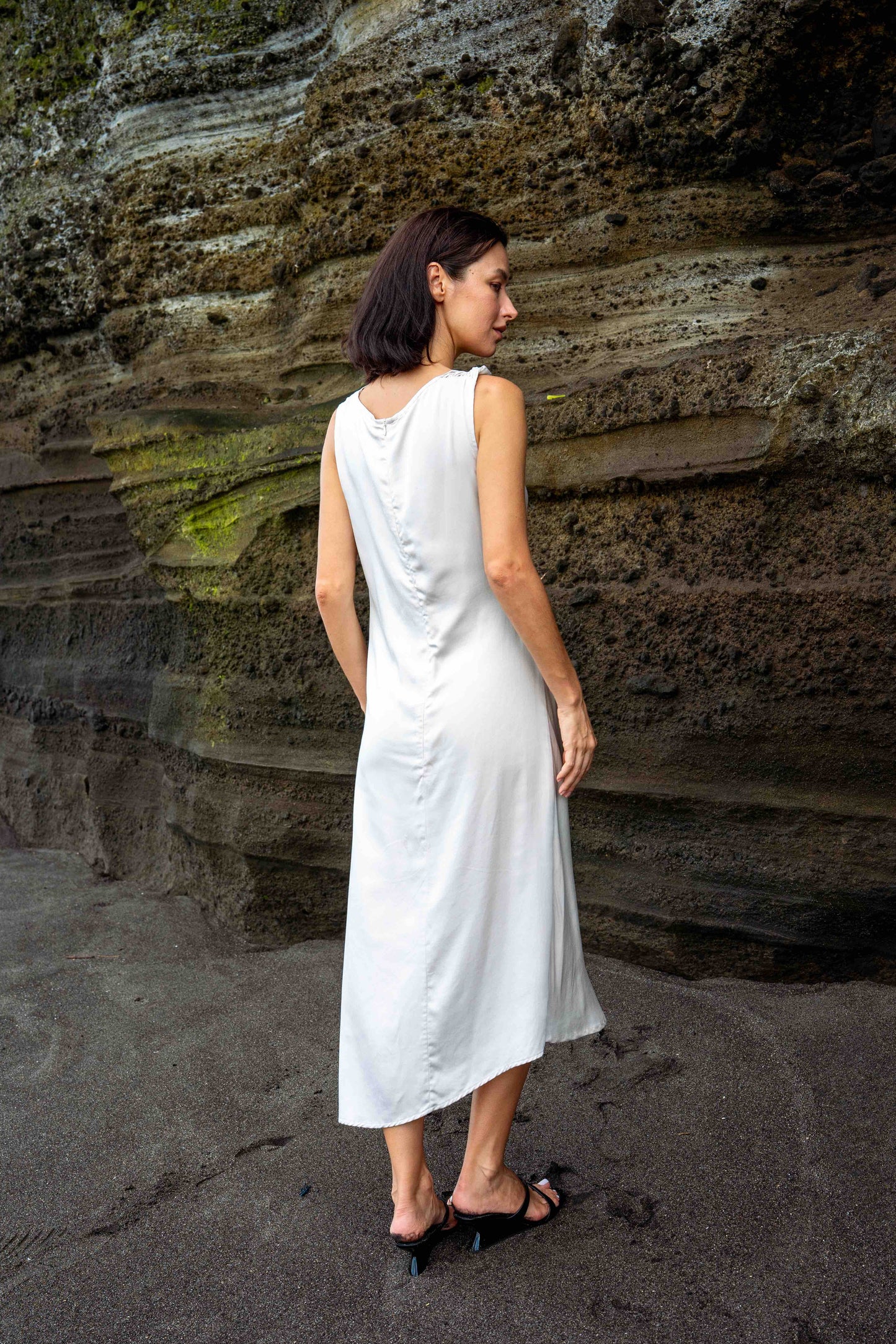 EFI Asymmetric Bateau Neck Dress - Cloud