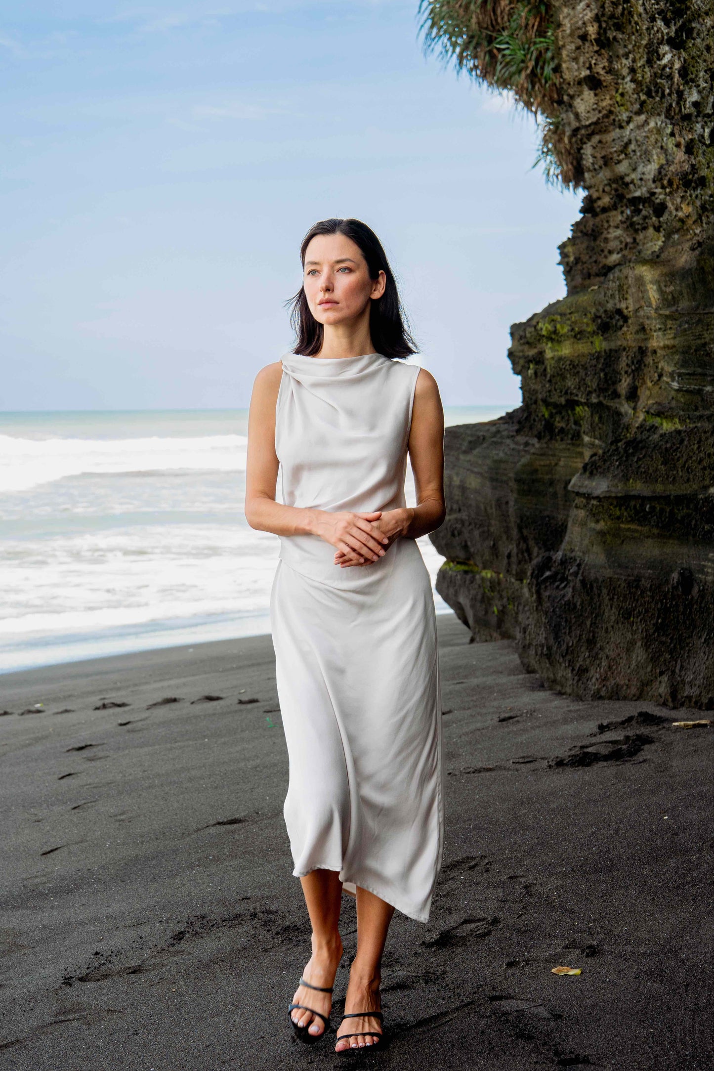 EFI Asymmetric Bateau Neck Dress - Cloud