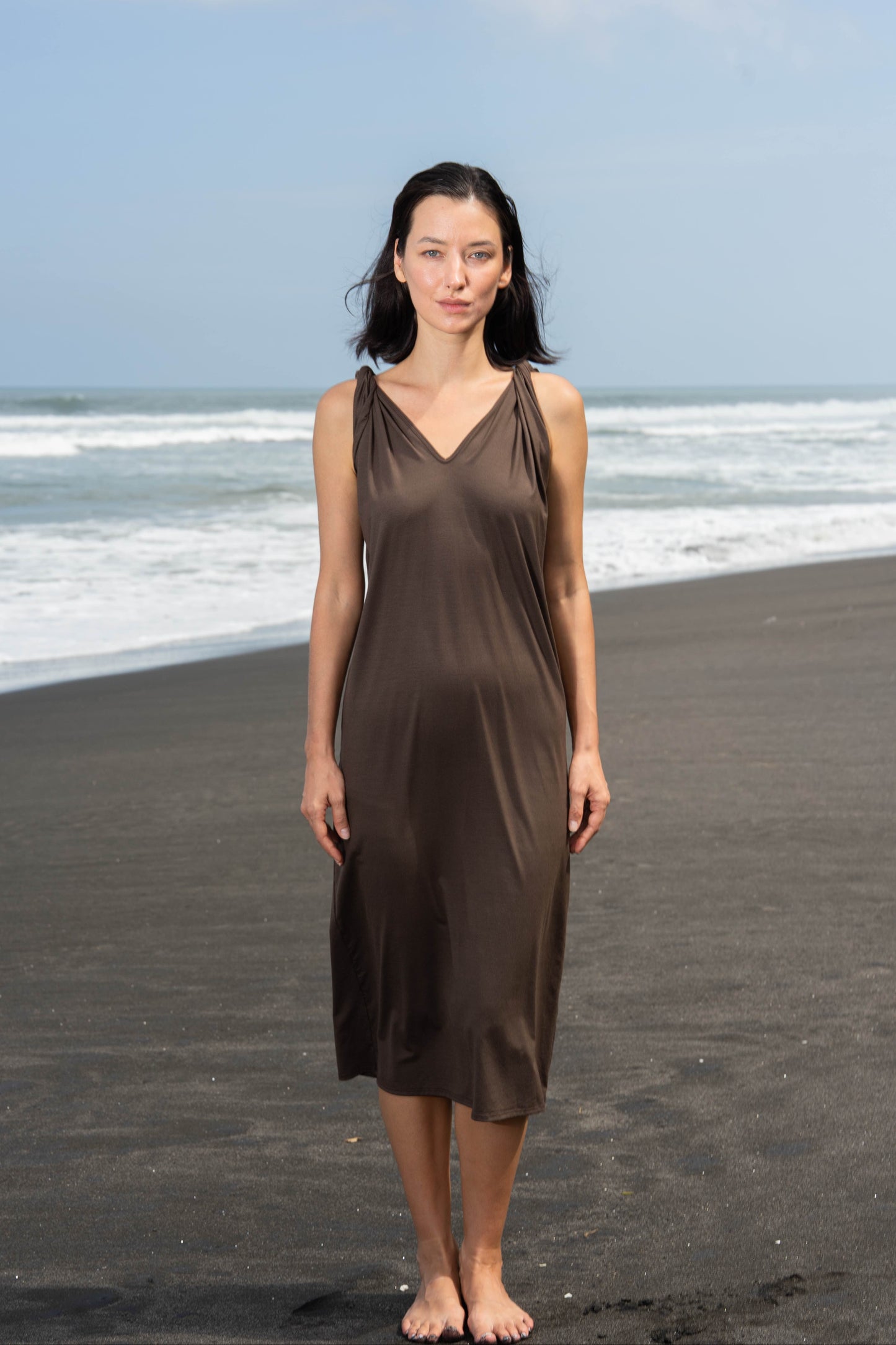 OLIVIA Cross Back Dress - Chocolate